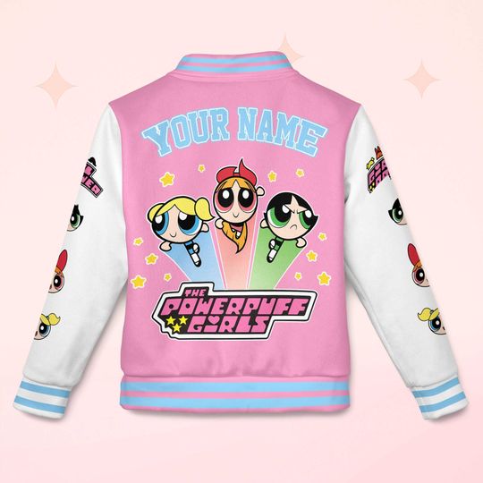 Custom The Powerpuff Girls Varsity Jacket, Personalized Cartoon Baseball Jacket