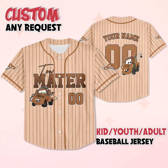 Custom Tow Mater Baseball Jersey, Disney Cars Baseball Shirt, Matching Disney Trip Outfit, Birthday Gift