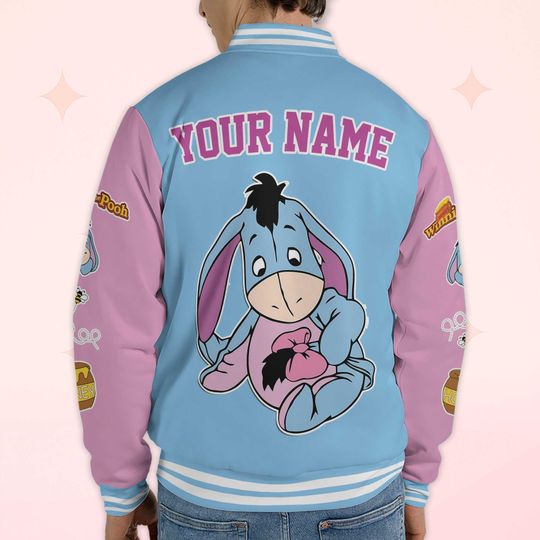 Personalized Eeyore Varsity Jacket, Custom Winnie the Pooh Baseball Jacket