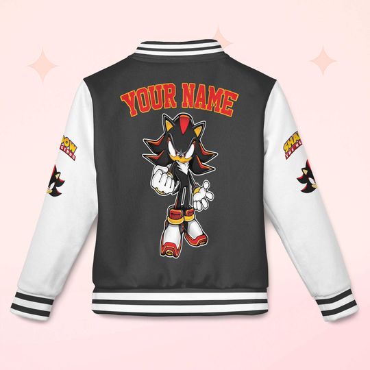 Custom Shadow Varsity Jacket, Personalized Sonic the Hedgehog Baseball Jacket