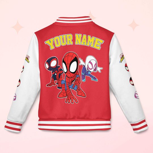 Custom Spidey And His Amazing Friends Varsity Jacket, Personalized Spidey Baseball Jacket