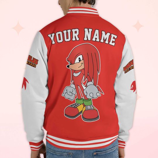 Custom Knuckles Varsity Jacket, Personalized Sonic the Hedgehog Baseball Jacket