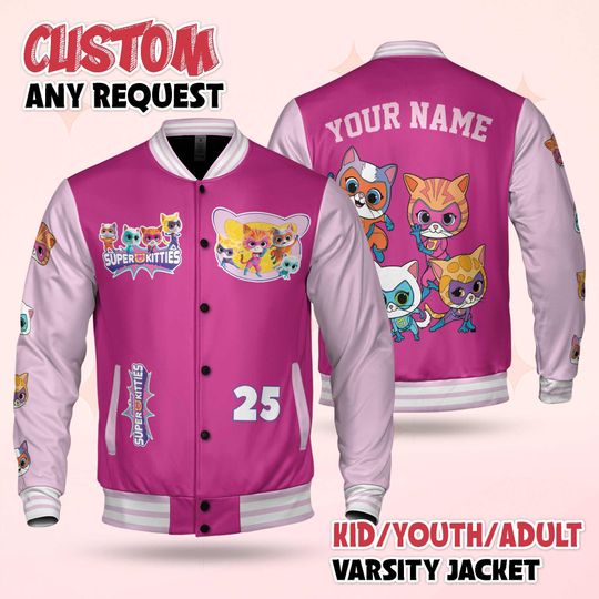 Custom SuperKitties Varsity Jacket, Personalized Baseball Jacket