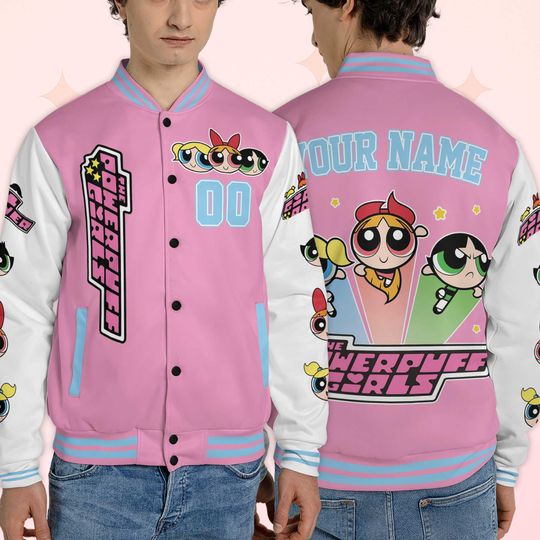 Custom The Powerpuff Girls Varsity Jacket, Personalized Cartoon Baseball Jacket
