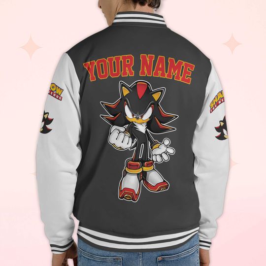 Custom Shadow Varsity Jacket, Personalized Sonic the Hedgehog Baseball Jacket