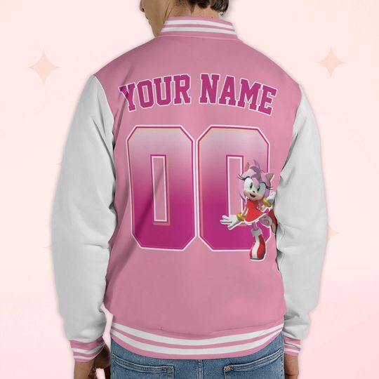 Custom Amy Rose Varsity Jacket, Personalized Sonic the Hedgehog Baseball Jacket
