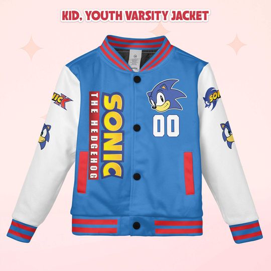 Custom Sonic Varsity Jacket, Personalized Sonic the Hedgehog Baseball Jacket