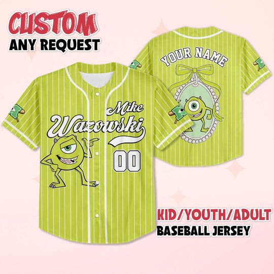 Personalized Mike Wazowski Baseball Jersey, Disney Monsters Inc Jersey, Disneyland Baseball Team Outfit, Birthday Gift