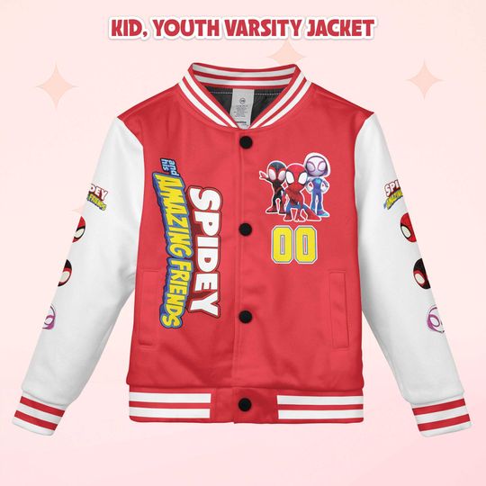Custom Spidey And His Amazing Friends Varsity Jacket, Personalized Spidey Baseball Jacket