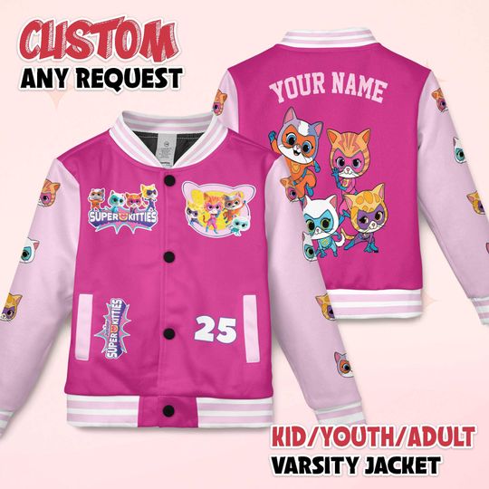 Custom SuperKitties Varsity Jacket, Personalized Baseball Jacket