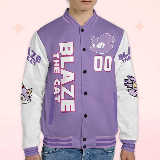 Custom Blaze the Cat Varsity Jacket, Personalized Sonic the Hedgehog Baseball Jacket