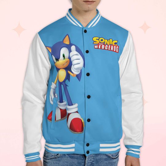 Personalized Sonic Varsity Jacket, Custom Sonic the Hedgehog Baseball Jacket