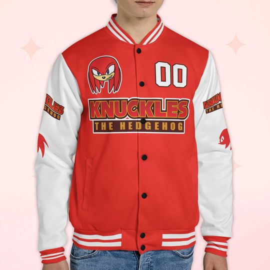 Custom Knuckles Varsity Jacket, Personalized Sonic the Hedgehog Baseball Jacket
