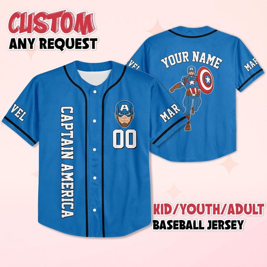Custom Captain America Baseball Jersey, Captain America Baseball Shirt, Matching Disney Trip Outfit, Disney Baseball Team Shirt
