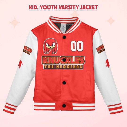Custom Knuckles Varsity Jacket, Personalized Sonic the Hedgehog Baseball Jacket