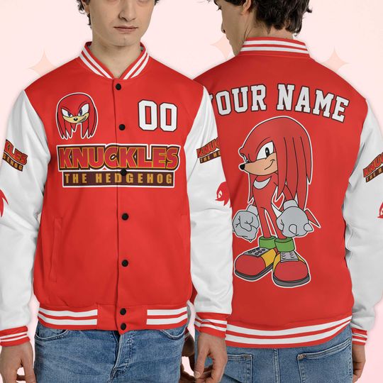Custom Knuckles Varsity Jacket, Personalized Sonic the Hedgehog Baseball Jacket