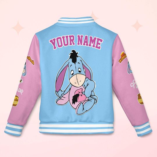 Personalized Eeyore Varsity Jacket, Custom Winnie the Pooh Baseball Jacket