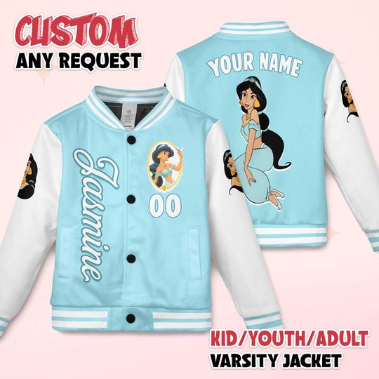 Personalized Jasmine Varsity Jacket, Custom Aladdin Baseball Jacket