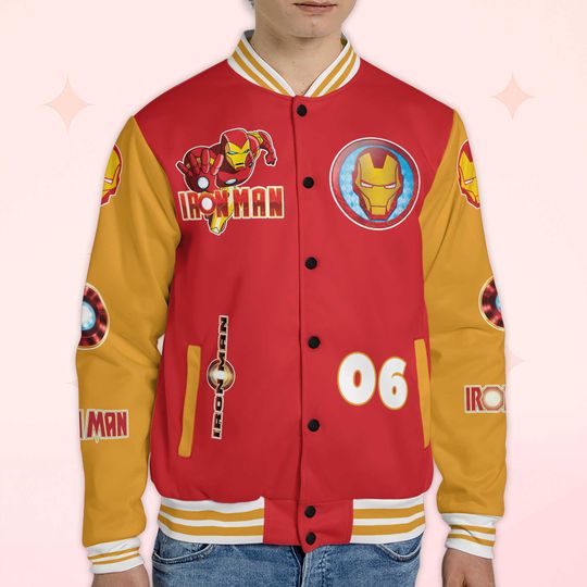 Personalized Iron Man Varsity Jacket, Custom Superhero Baseball Jacket