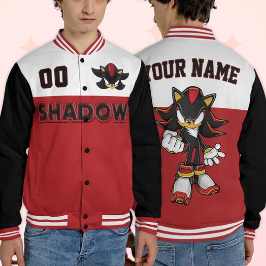 Custom Shadow Varsity Jacket, Personalized Sonic the Hedgehog Baseball Jacket