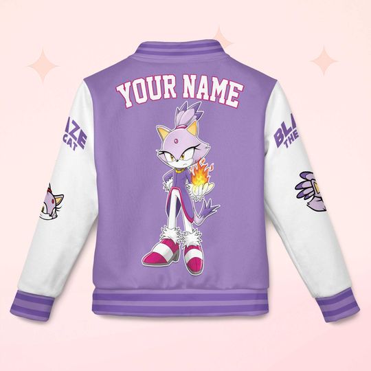 Custom Blaze the Cat Varsity Jacket, Personalized Sonic the Hedgehog Baseball Jacket