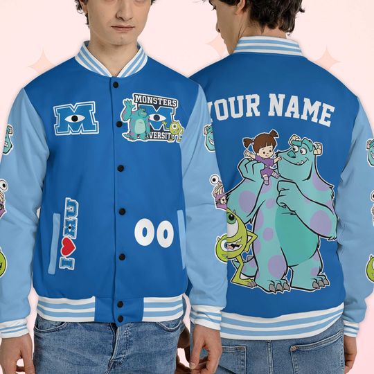 Custom Monster Inc Varsity Jacket, Personalized Monster Inc Baseball Jacket, Kids Youth Adult Varsity Jacket