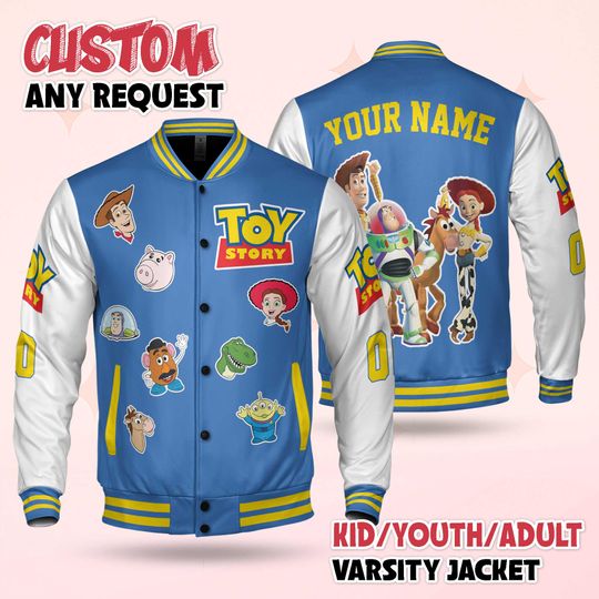 Custom Toy Story Varsity Jacket, Personalized Disney Pixar Baseball Jacket