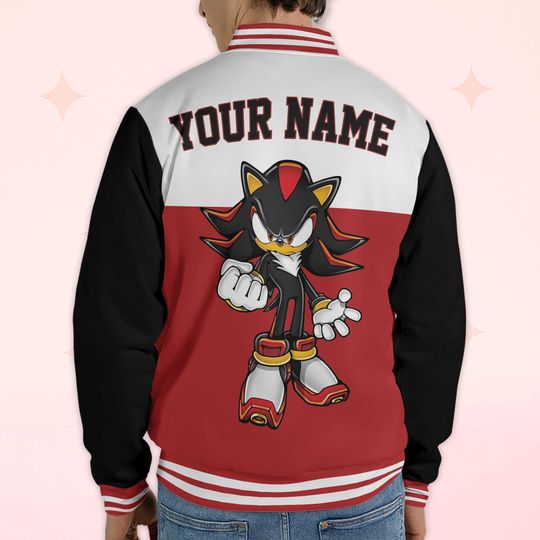Custom Shadow Varsity Jacket, Personalized Sonic the Hedgehog Baseball Jacket
