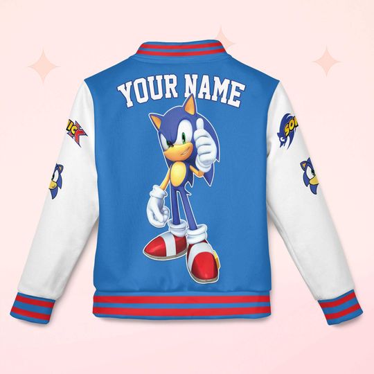Custom Sonic Varsity Jacket, Personalized Sonic the Hedgehog Baseball Jacket