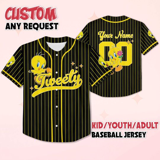 Personalized Tweety Baseball Jersey, Custom Tweety Shirt, Baseball Team Outfit, Matching Family Shirt, Birthday Gift