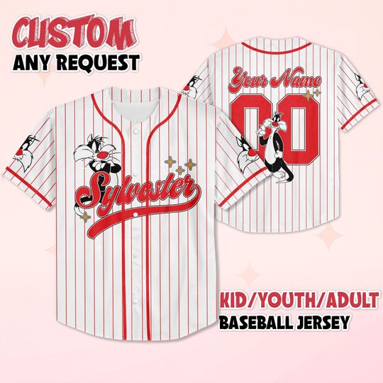 Personalized Sylvester Baseball Jersey, Custom Looney Tunes Shirt, Disneyland Baseball Team Outfit, Birthday Gift