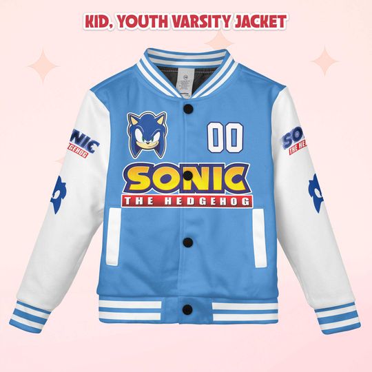 Custom Sonic Varsity Jacket, Personalized Sonic the Hedgehog Baseball Jacket