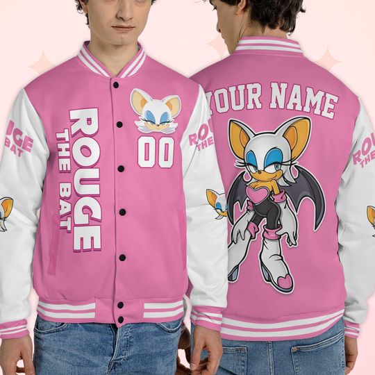 Custom Rouge the Bat Varsity Jacket, Personalized Sonic the Hedgehog Baseball Jacket