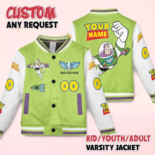 Personalized Buzz Lightyear Varsity Jacket, Toy Story Baseball Jacket, Buzz Lightyear Kids Youth Adult Varsity Jacket