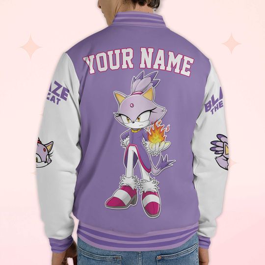 Custom Blaze the Cat Varsity Jacket, Personalized Sonic the Hedgehog Baseball Jacket