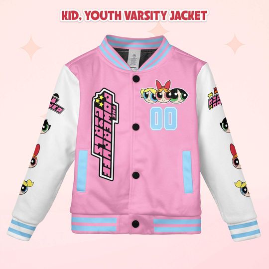 Custom The Powerpuff Girls Varsity Jacket, Personalized Cartoon Baseball Jacket