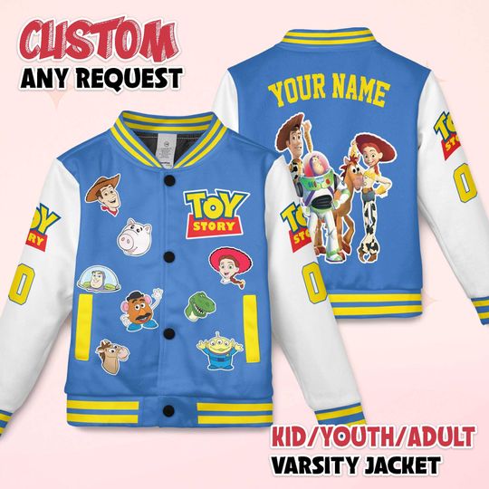 Custom Toy Story Varsity Jacket, Personalized Disney Pixar Baseball Jacket