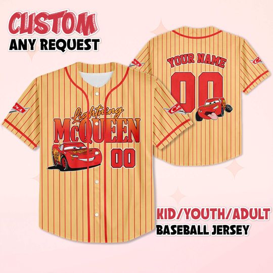 Custom Lightning McQueen Baseball Jersey, Disney Cars Baseball Shirt, Matching Disney Trip Outfit, Birthday Gift