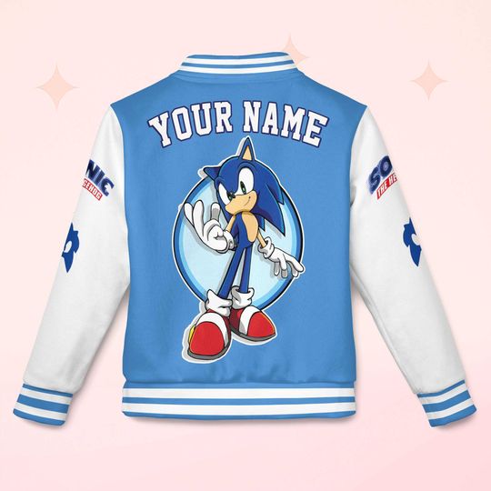 Custom Sonic Varsity Jacket, Personalized Sonic the Hedgehog Baseball Jacket