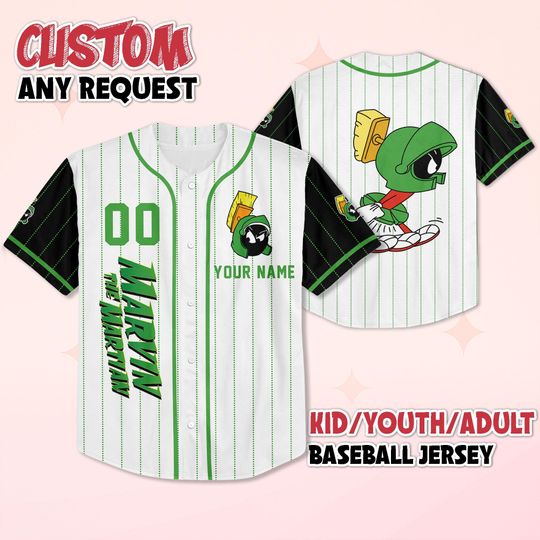 Personalized Marvin the Martian Baseball Jersey, Custom Looney Tunes Shirt, Baseball Team Outfit, Funny Cartoon Gift