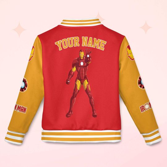 Personalized Iron Man Varsity Jacket, Custom Superhero Baseball Jacket