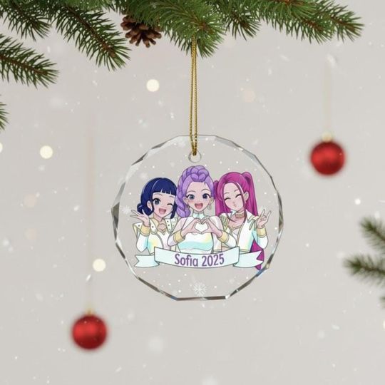 Demon Hunters Glass Ornament, Personalized KPOP Keepsake, KPOP Christmas Decoration, Huntrix Mira Rumi Zoey Gift