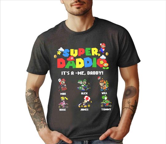 Personalized Super Daddio Game Shirt, Custom Kids Name Dad Shirt, Funny Father's Day Daddio Shirt, Super Dad Gamer Shirt, Personalized Kids