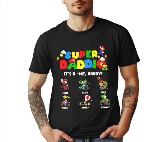 Personalized Super Daddio Game Shirt, Custom Kids Name Dad Shirt, Funny Father's Day Daddio Shirt, Super Dad Gamer Shirt, Personalized Kids