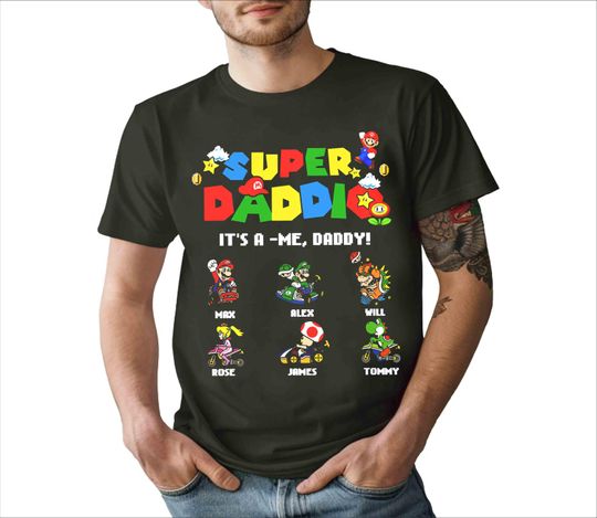 Personalized Super Daddio Game Shirt, Custom Kids Name Dad Shirt, Funny Father's Day Daddio Shirt, Super Dad Gamer Shirt, Personalized Kids