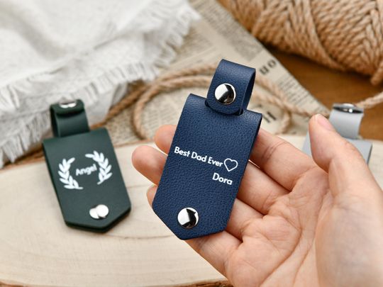 Custom Mens Leather Keychain with Photo ,Personalized Key Chain for Him