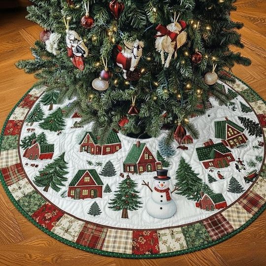 Snow Scene Village Christmas Tree Skirt, Winter Town Christmas Tree Cover, Christmas Tree Home Decor, Xmas Village Decor, House Warming Gift