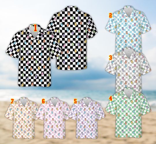 Happy Easter Bunny Checkered Hawaiian Shirt For Men Women, Rabbit Easter Button Up Shirt, Pastel Easter Shirt, Family Easter Matching Shirt