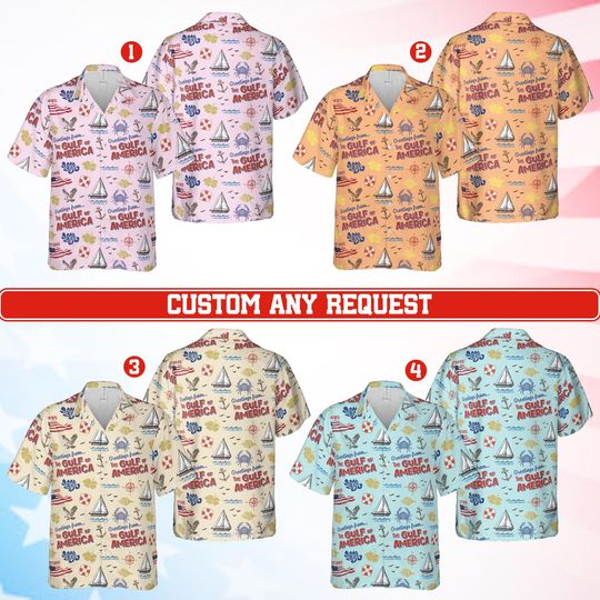 Gulf Of America Hawaiian Shirt For Men Women, USA Flag Gulf Coast Button Up Shirt, Patriotic Republican Shirt, American Beach Aloha Shirt