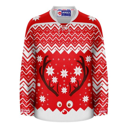 Christmas Rudolph the Red Nosed Reindeer Ugly Sweater Hockey Jersey